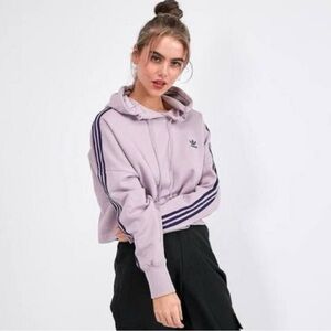 Adidas Women's Lavender Cropped Hoodie with Purple Stripes
